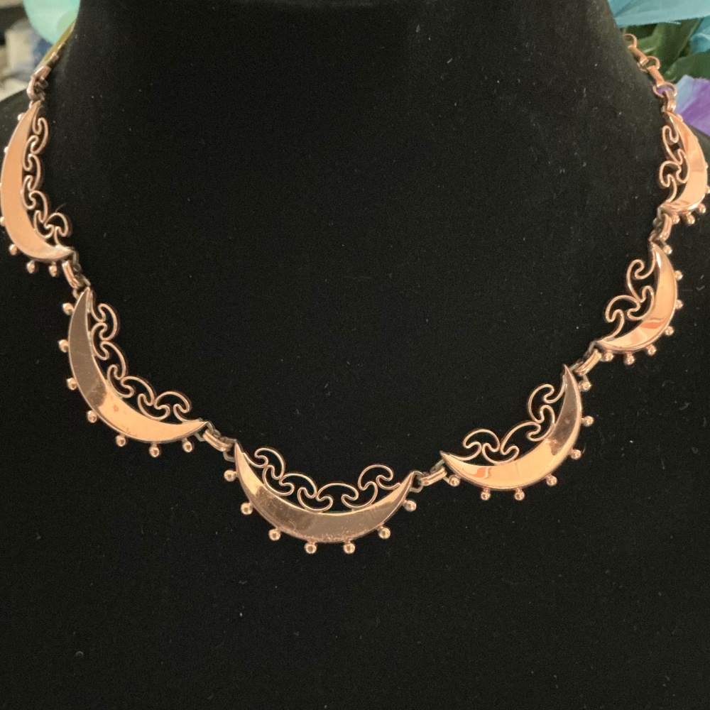 Vintage Renoir Copper Crescent Filigree Necklace – Mid Century Modernist